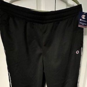 Champions Womens Track Pants (nylon type fabric) black with white stripe side